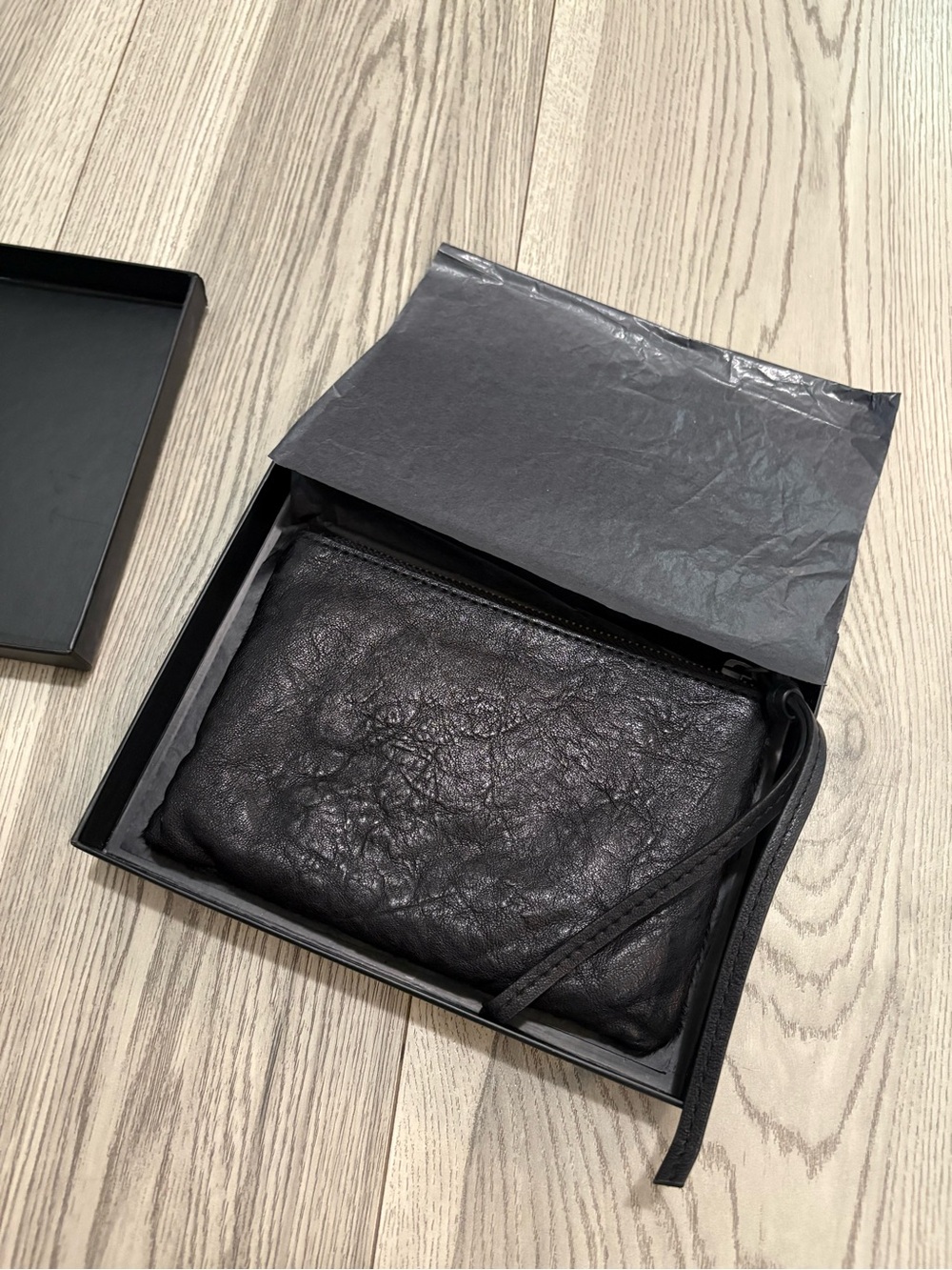 AllSaints Black Leather/Hide Pouch New In Box - Picture 7 of 7